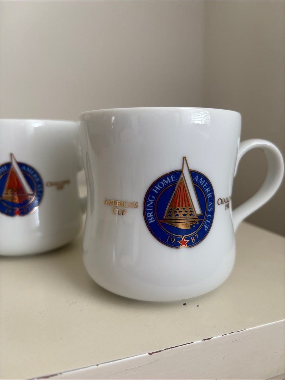 2 Americas Cup Sailing 1987 Tasters Choice Coffee Cups Mugs Glossy White